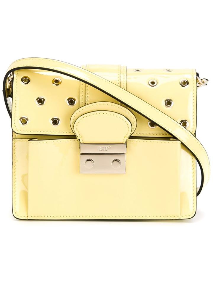 Red Valentino Eyelet Detail Flap Shoulder Bag, Women's, Yellow/orange, Cotton/patent Leather