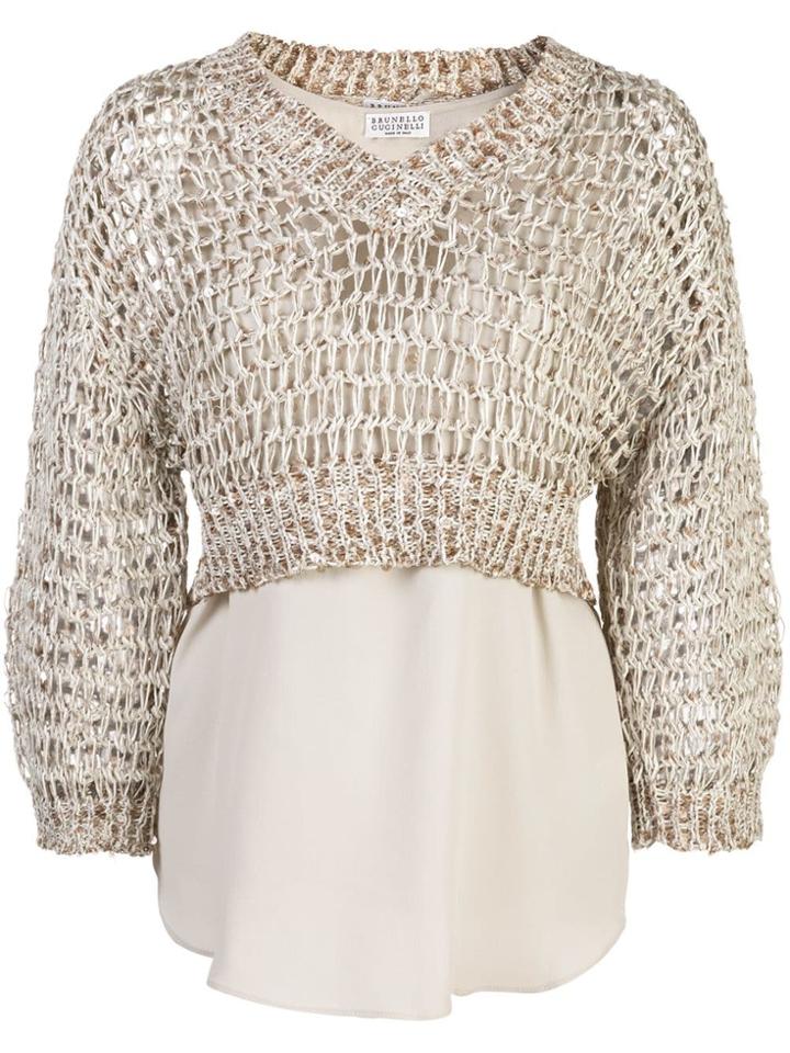 Brunello Cucinelli Layered V-neck Jumper - Neutrals