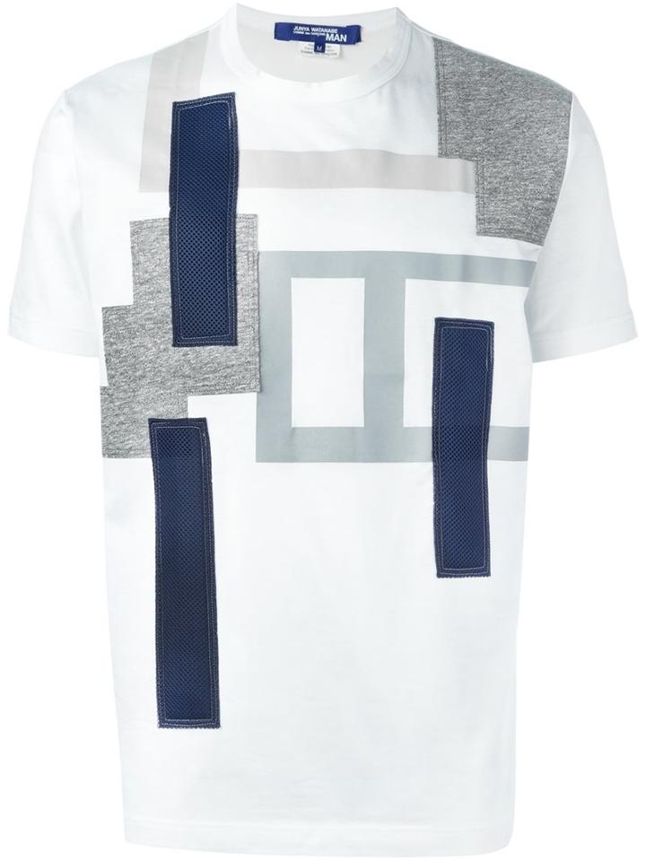 Junya Watanabe Comme Des Garçons Man Geometric Print Shortsleeved T-shirt, Men's, Size: Small, White, Cotton/polyester
