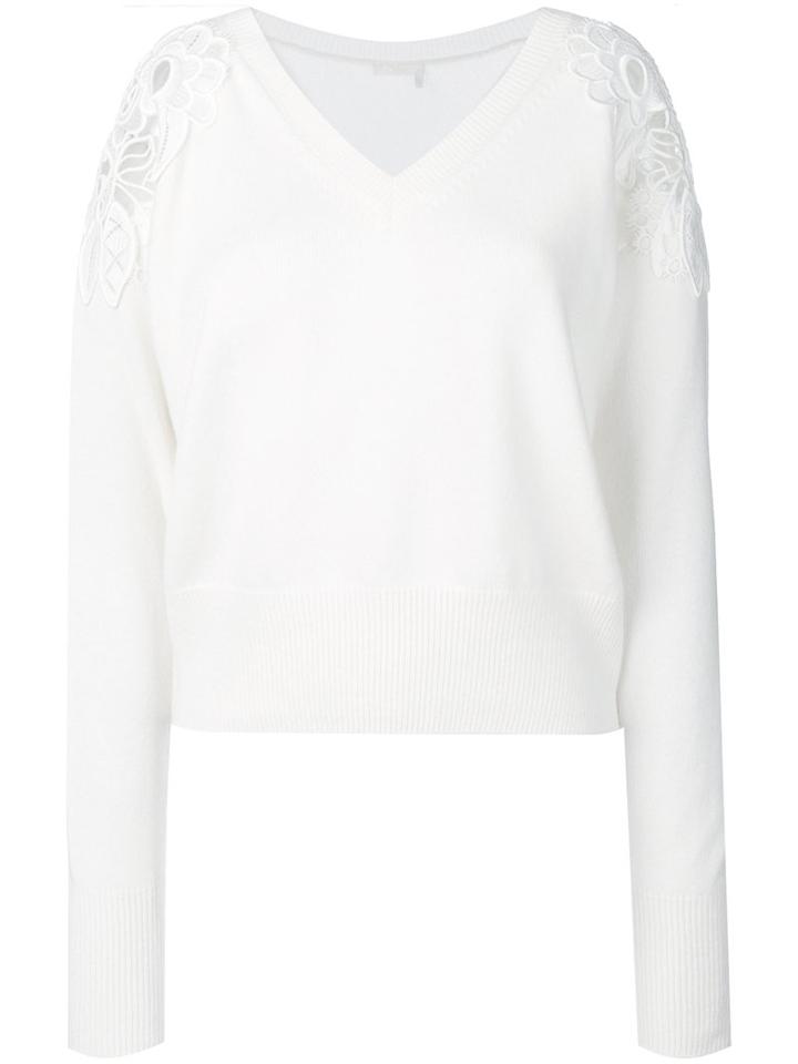 Chloé - Lace Shoulder Sweater - Women - Cashmere/merino - L, White, Cashmere/merino