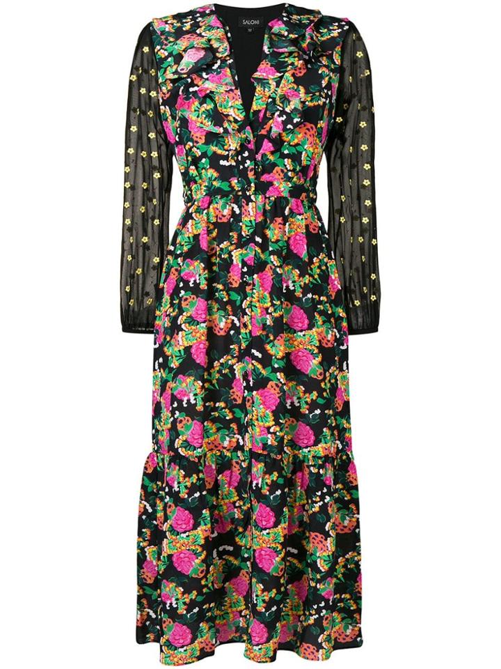 Saloni Printed Midi Dress - Black