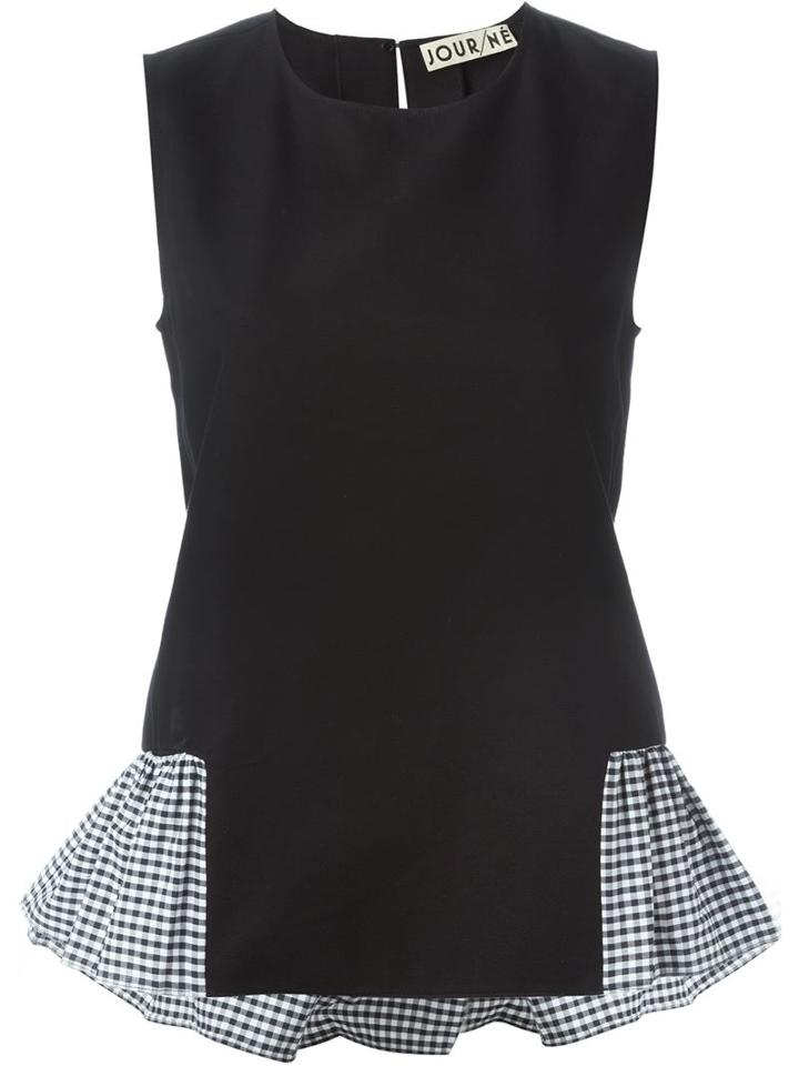 Jour/né Checked Ruffle Detail Top, Women's, Size: 36, Black, Cotton