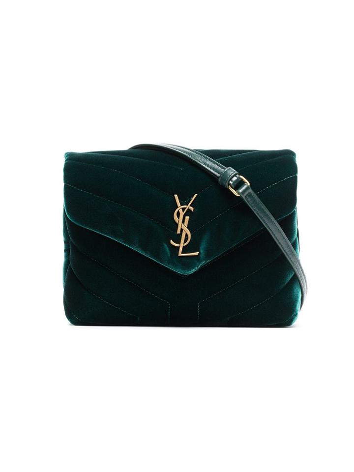 Saint Laurent Lou Lou Quilted Velvet Shoulder Bag - Green