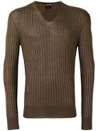 Tom Ford Ribbed V-neck Jumper, Men's, Size: 48, Brown, Silk/cashmere