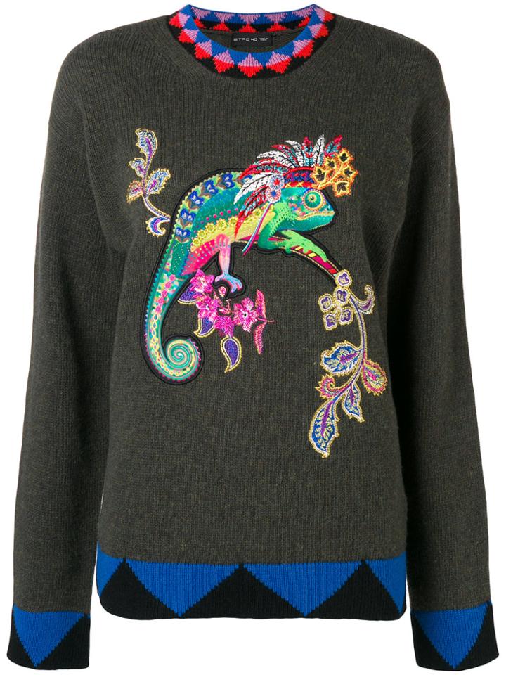 Etro Embroidered Lizard Jumper - Green
