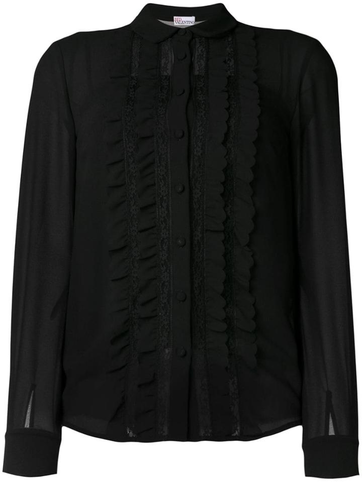 Red Valentino Ruffle Lace Panel Shirt - Black