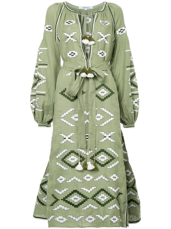 March 11 Embroidered Belted Dress - Green