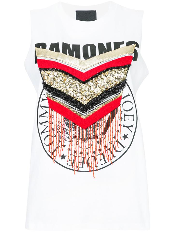 Tiger In The Rain Print Sleeve-less Top - White