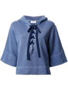 En Route Half Sleeved Lace-up Fleece, Women's, Blue, Cotton