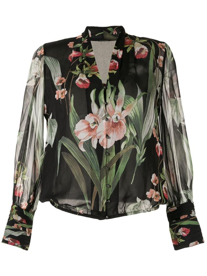 Elie Tahari Laya Floral Print Blouse - Black
