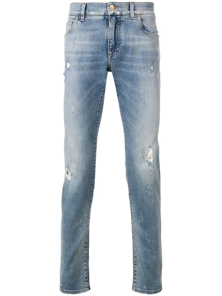 Dolce & Gabbana Straight-leg Distressed Jeans - Blue