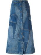Saint Laurent Patchwork Denim Skirt, Women's, Size: 25, Blue, Cotton