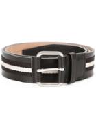 Bally Stripe Panel Belt, Men's, Size: 95, Black, Cotton/calf Leather