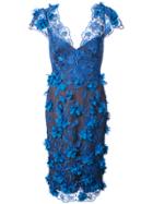 Marchesa Notte Embellished V-neck Dress - Blue
