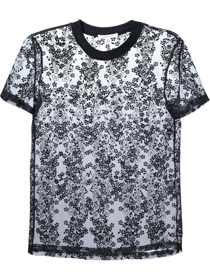 Carven Floral Embroidery Sheer Top, Women's, Size: 36, Black, Polyester