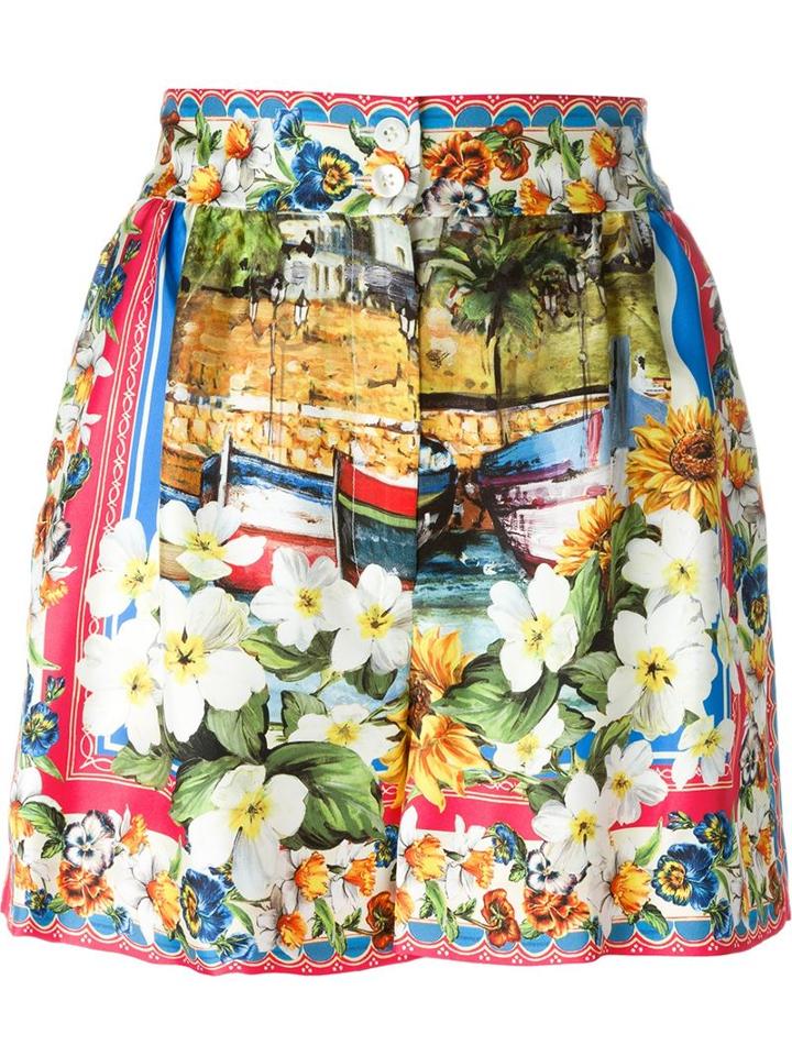Dolce & Gabbana Floral Print Shorts, Women's, Size: 40, White, Silk