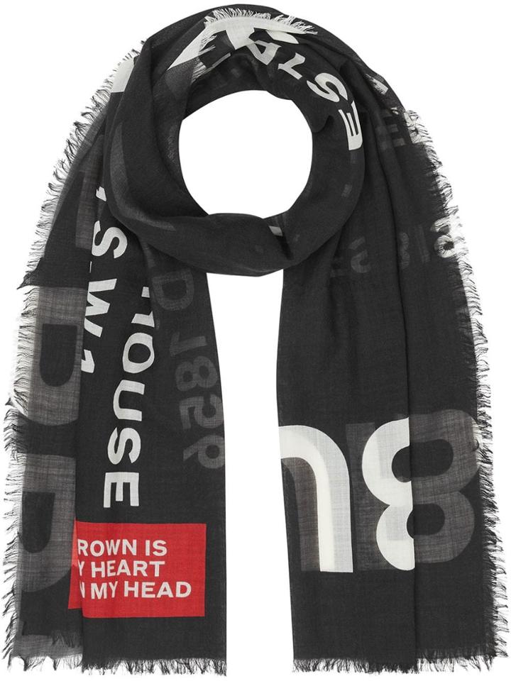 Burberry Horseferry Print Lightweight Wool Silk Scarf - Black