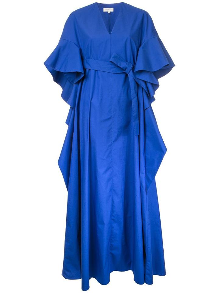 Delpozo Ruffled Shortsleeves Flared Dress - Blue