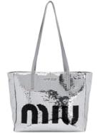 Miu Miu Logo Sequin Tote Bag - Silver