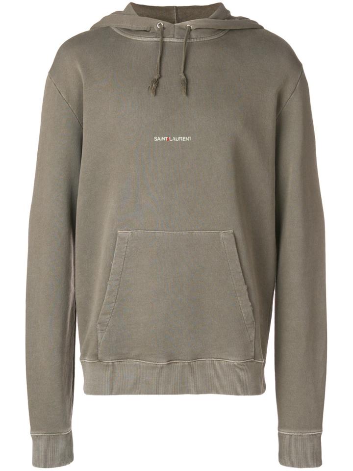 Saint Laurent Logo Print Jersey Hoodie - Green
