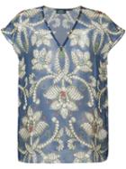 Alena Akhmadullina - Floral V-neck Blouse - Women - Silk/linen/flax - 44, Blue, Silk/linen/flax