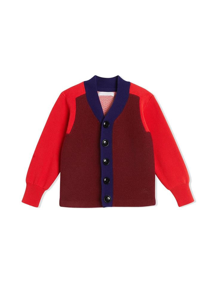 Burberry Kids Colour Block Merino Wool Blend Cardigan - Red