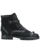 Rue St Punch Hole And Button Detailed Ankle Boots - Black