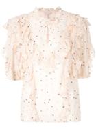 Rebecca Taylor Frill-trim Embroidered Blouse - Pink