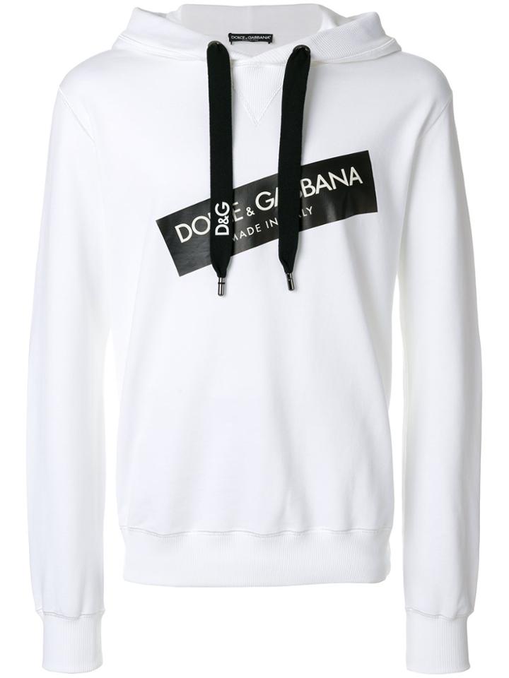 Dolce & Gabbana Logo Tape Printed Hoodie - White