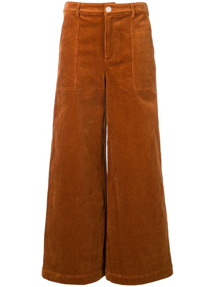 Ganni Wide Leg Corduroy Trousers - Brown