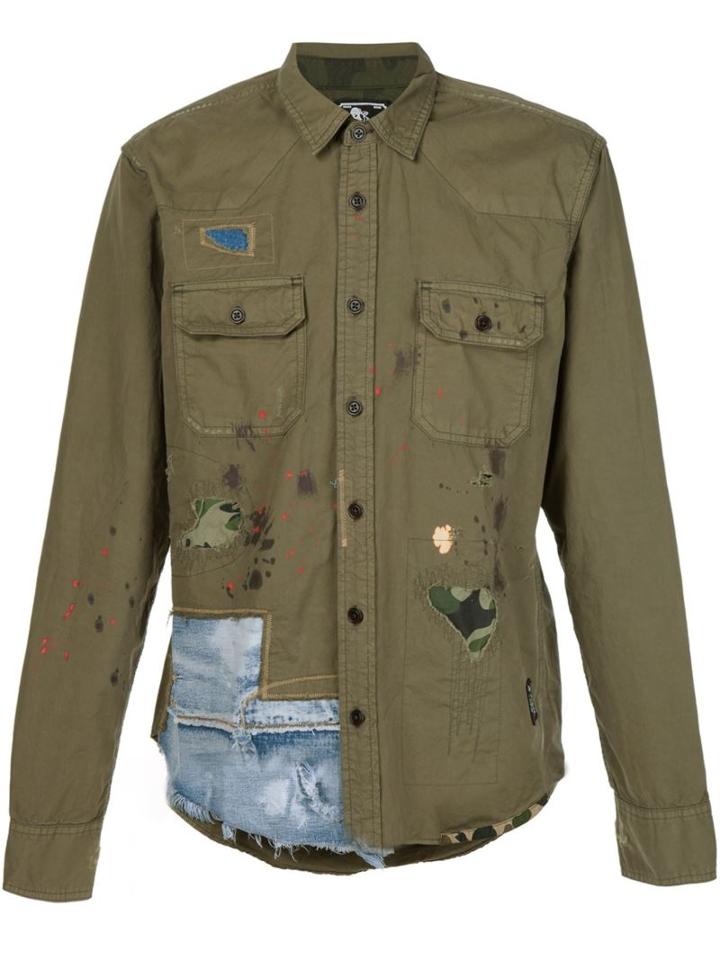Prps Distressed Patchwork Shirt, Men's, Size: Medium, Green, Cotton