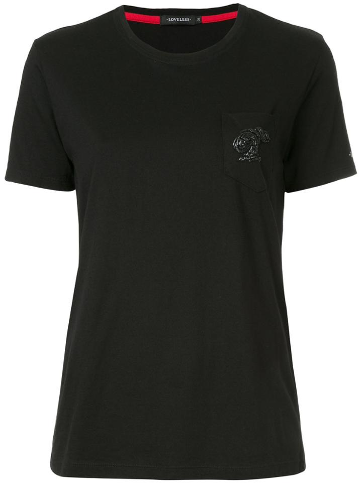 Loveless Sequinned Pocket T-shirt - Black