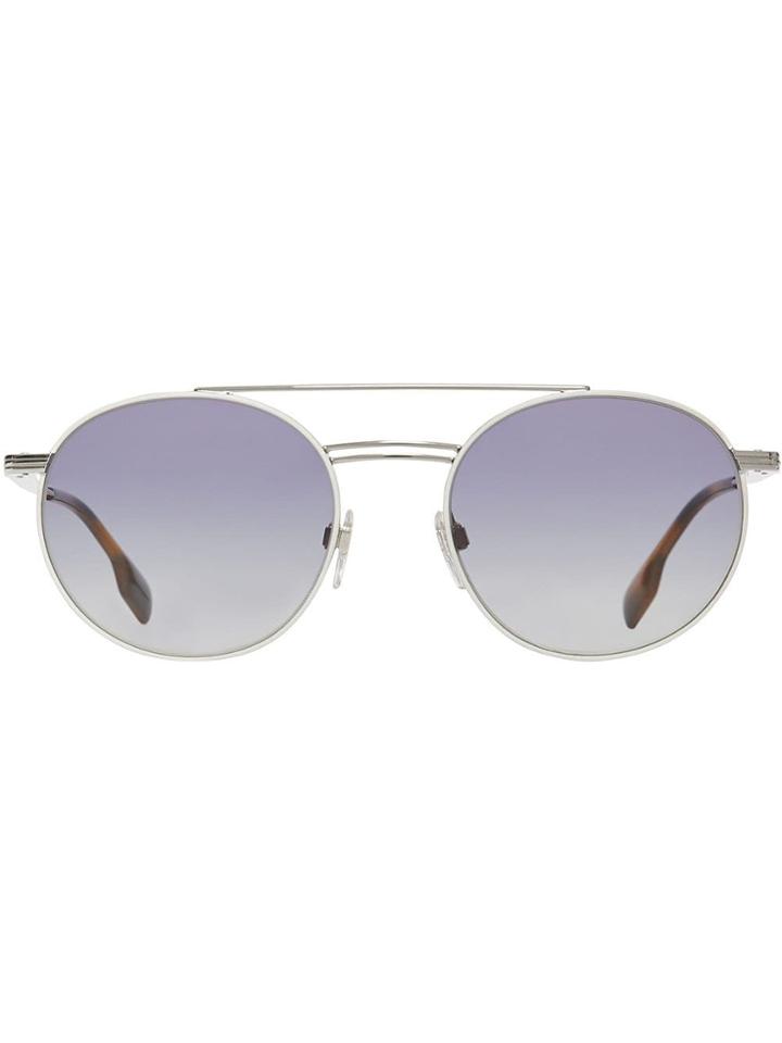 Burberry Top Bar Detail Round Frame Sunglasses - Silver