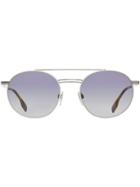 Burberry Top Bar Detail Round Frame Sunglasses - Silver