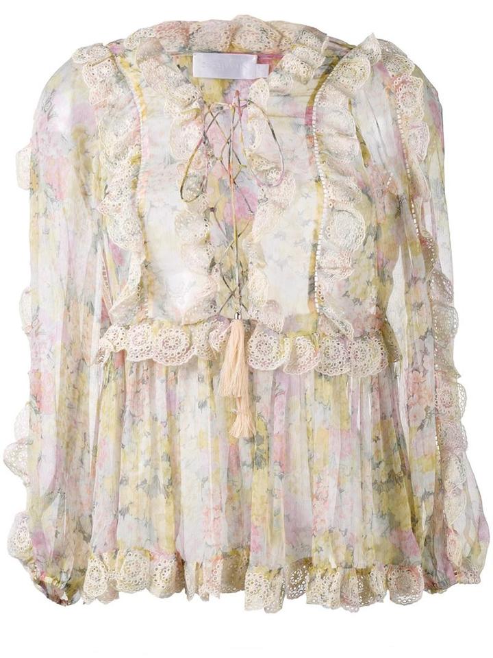 Zimmermann Valour Ruffle-trimmed Floral Blouse, Women's, Size: 1, Silk