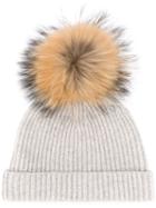 N.peal Detachable Pom Ribbed Hat, Women's, Grey, Cashmere/racoon Fur