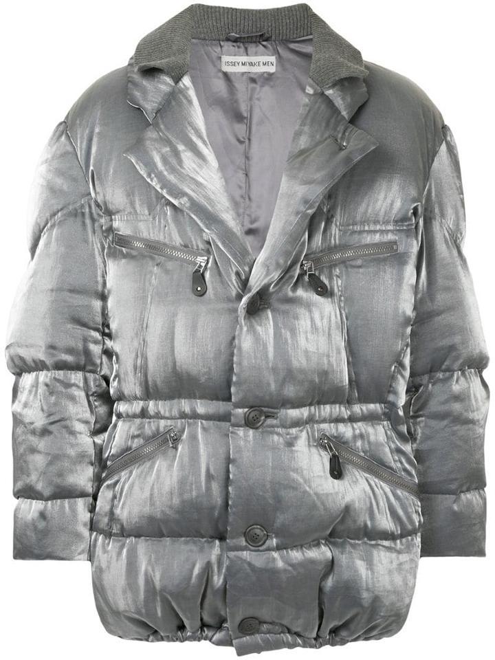 Issey Miyake Pre-owned Double-collar Metallic Puffer Jacket - Grey