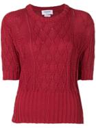 Thom Browne Floral Aran Cable Tee - Red