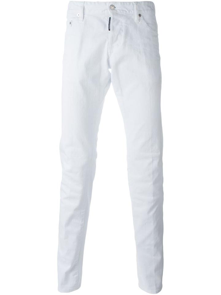 Dsquared2 Slim Jeans, Men's, Size: 46, White, Cotton/spandex/elastane/calf Leather