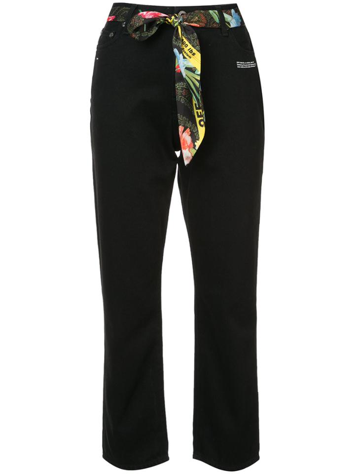 Off-white Cropped Foulard Belted Jeans - Black