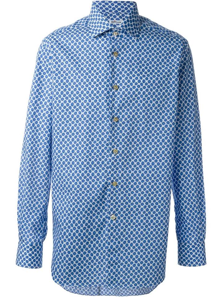 Kiton Printed Button Down Shirt, Men's, Size: 41, Blue, Cotton