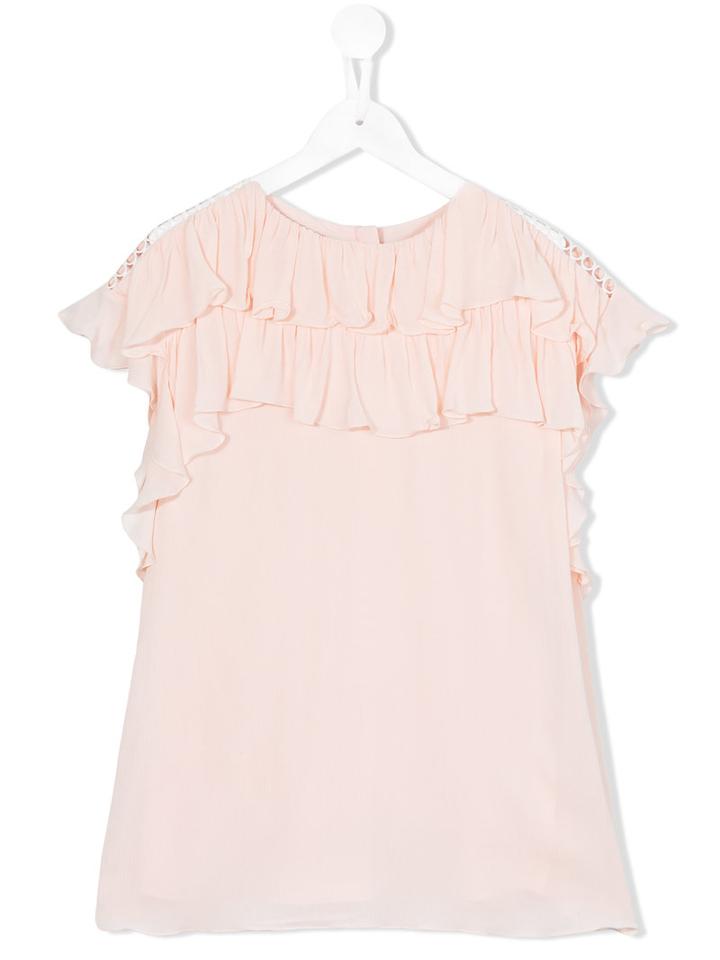 Chloé Kids - Ruffled Blouse - Kids - Viscose - 8 Yrs, Pink/purple
