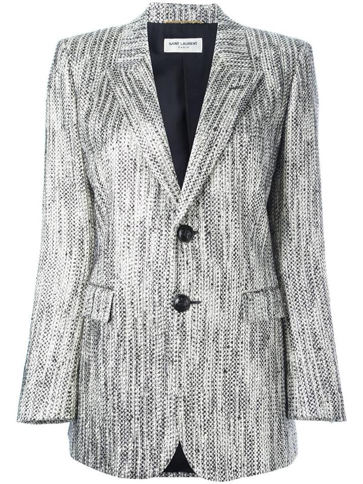 Saint Laurent Peak Lapel Blazer, Women's, Size: 40, Grey, Cotton/polyamide/acrylic/silk