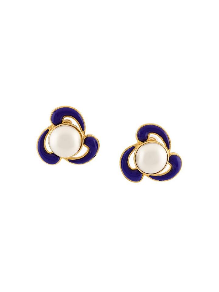 Chanel Vintage Pearl Clip On Earrings, Women's, Blue