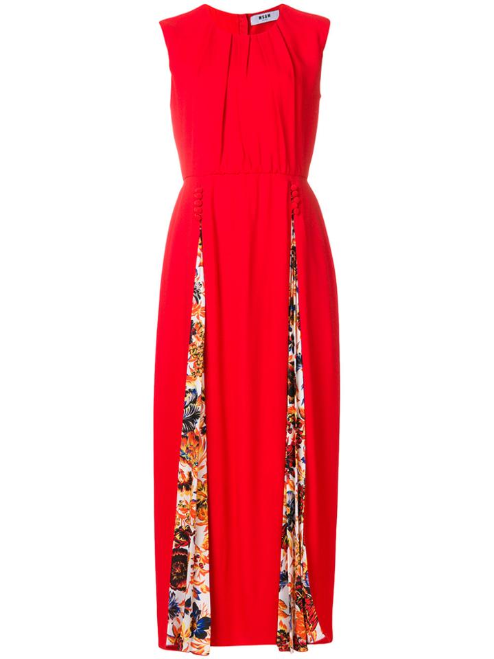 Msgm Floral Insert Long Dress - Red