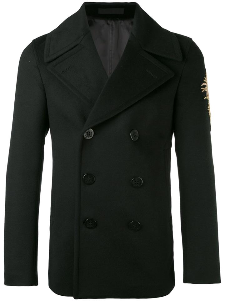 Alexander Mcqueen Embroidered Patch Coat - Black