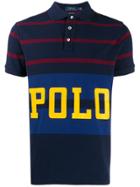 Polo Ralph Lauren Striped Logo Print Polo Shirt - Blue