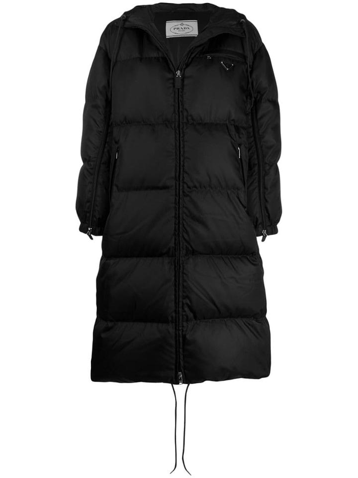 Prada Feather Down Zipped Long Coat - Black