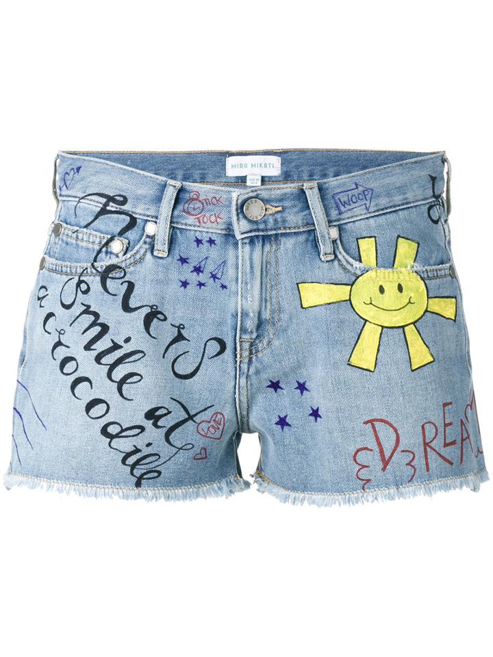 Mira Mikati Graffiti Denim Short Shorts, Women's, Size: 38, Blue, Cotton
