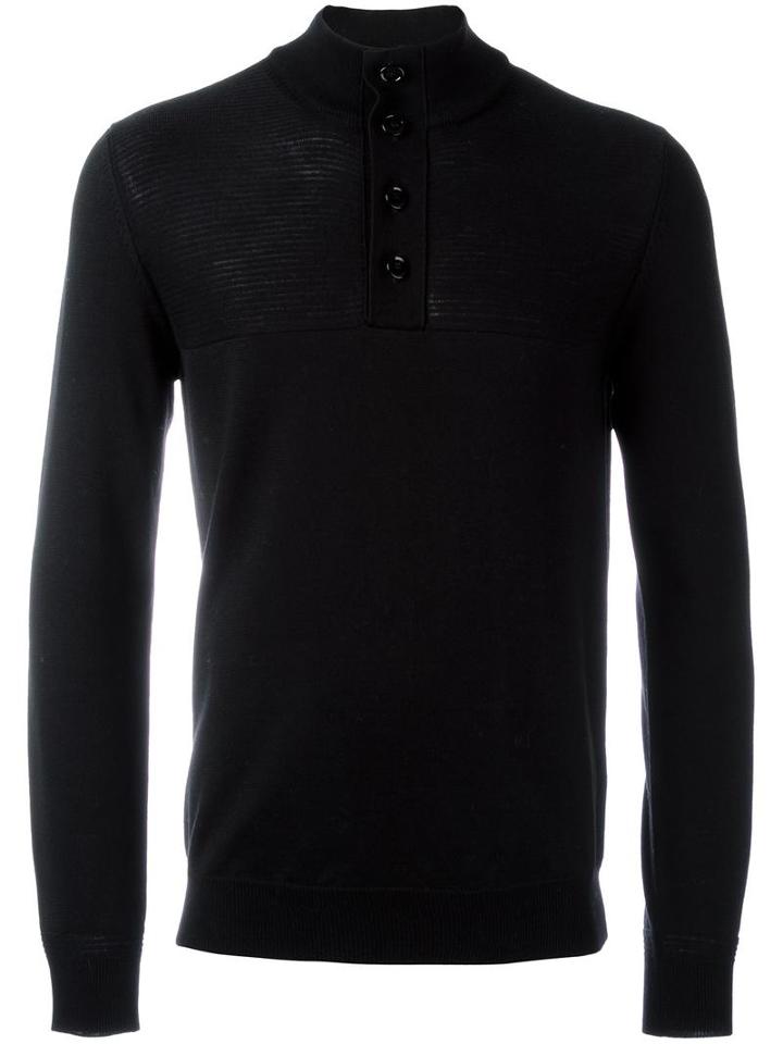 Paolo Pecora Buttoned Round Neck Jumper, Men's, Size: Small, Black, Polyamide/virgin Wool